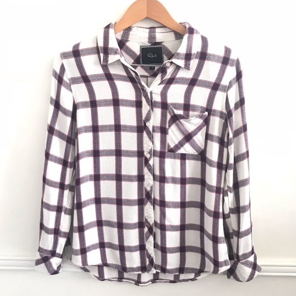 Rails Tops - Rails button up plaid white black red long sleev